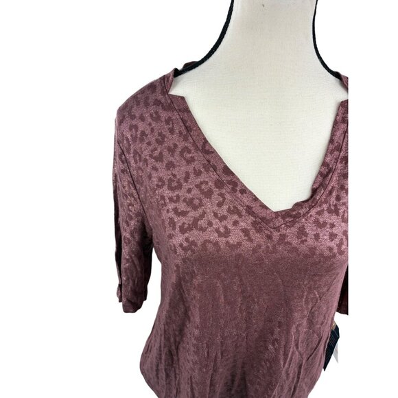 Democracy Womens Top S Mauve Leopard Print Rayon Linen - Picture 4 of 6